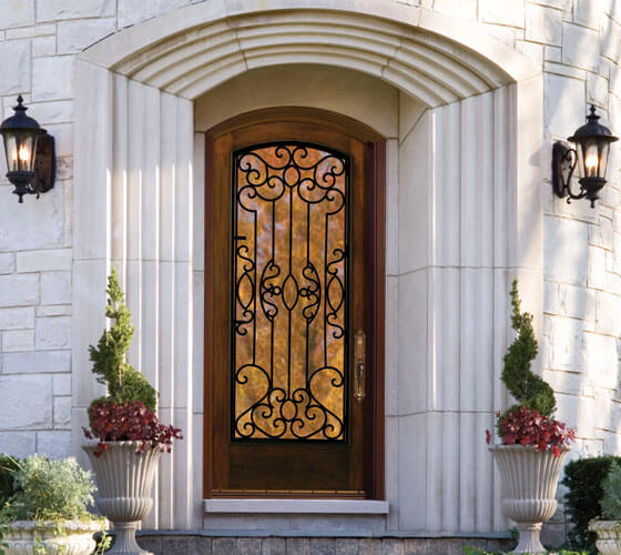 wood and glass decorative entry door